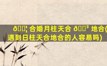 🐦 合婚月柱天合 🌳 地合(遇到日柱天合地合的人容易吗)